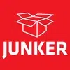 Logo der Junker Umzugsfirma mit weißem Karton-Symbol auf rotem Hintergrund.